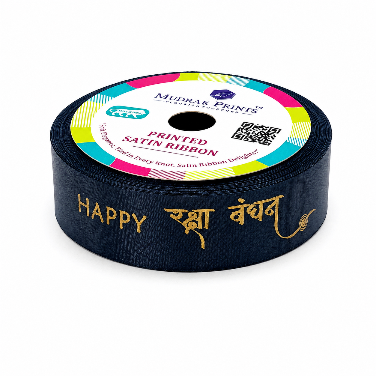Black Happy Raksha Bandhan Printed Satin Ribbon Roll – 0.75 Inch Wide, 30 Meters - Image 3